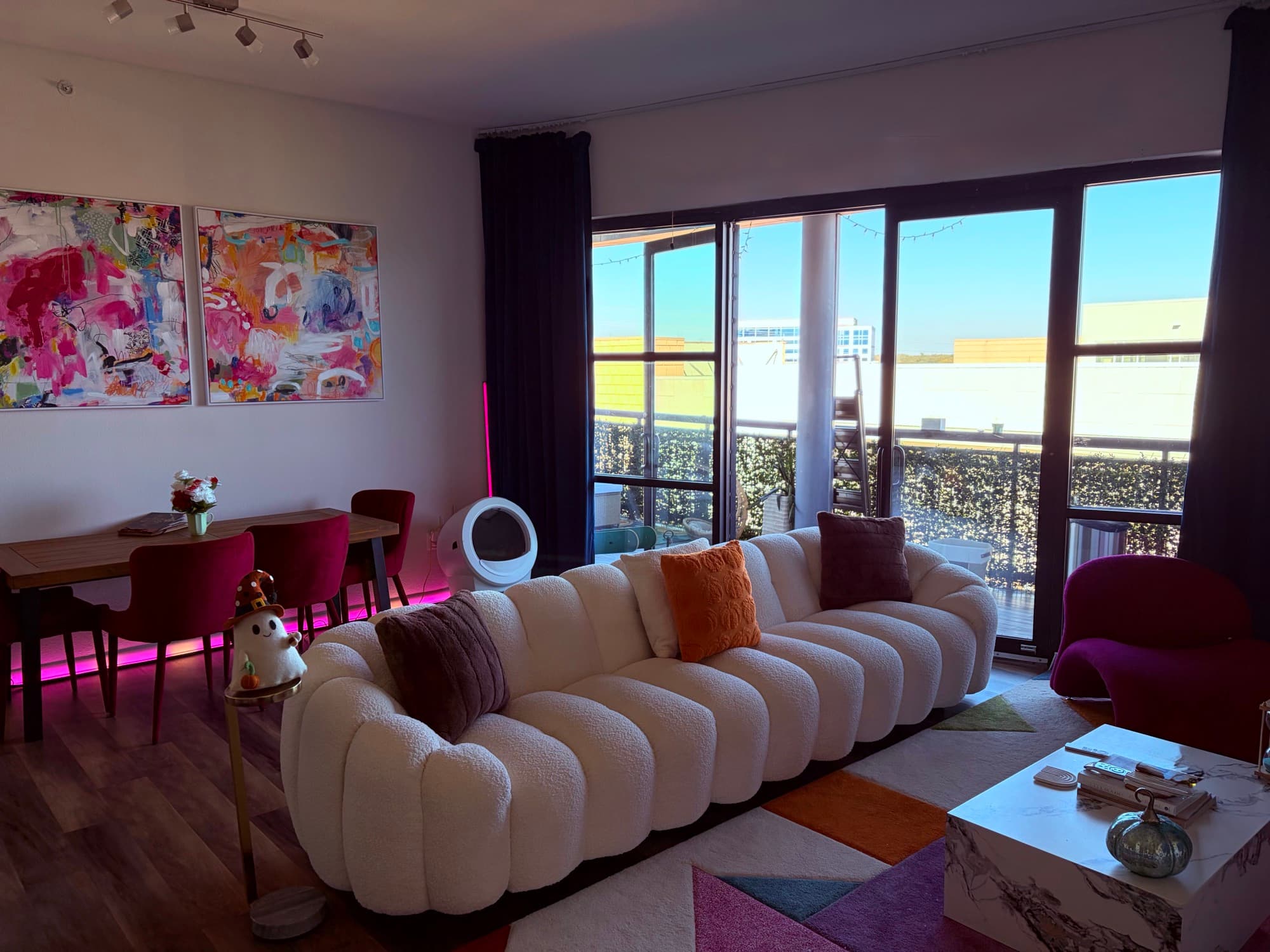 Designer living room with balcony views