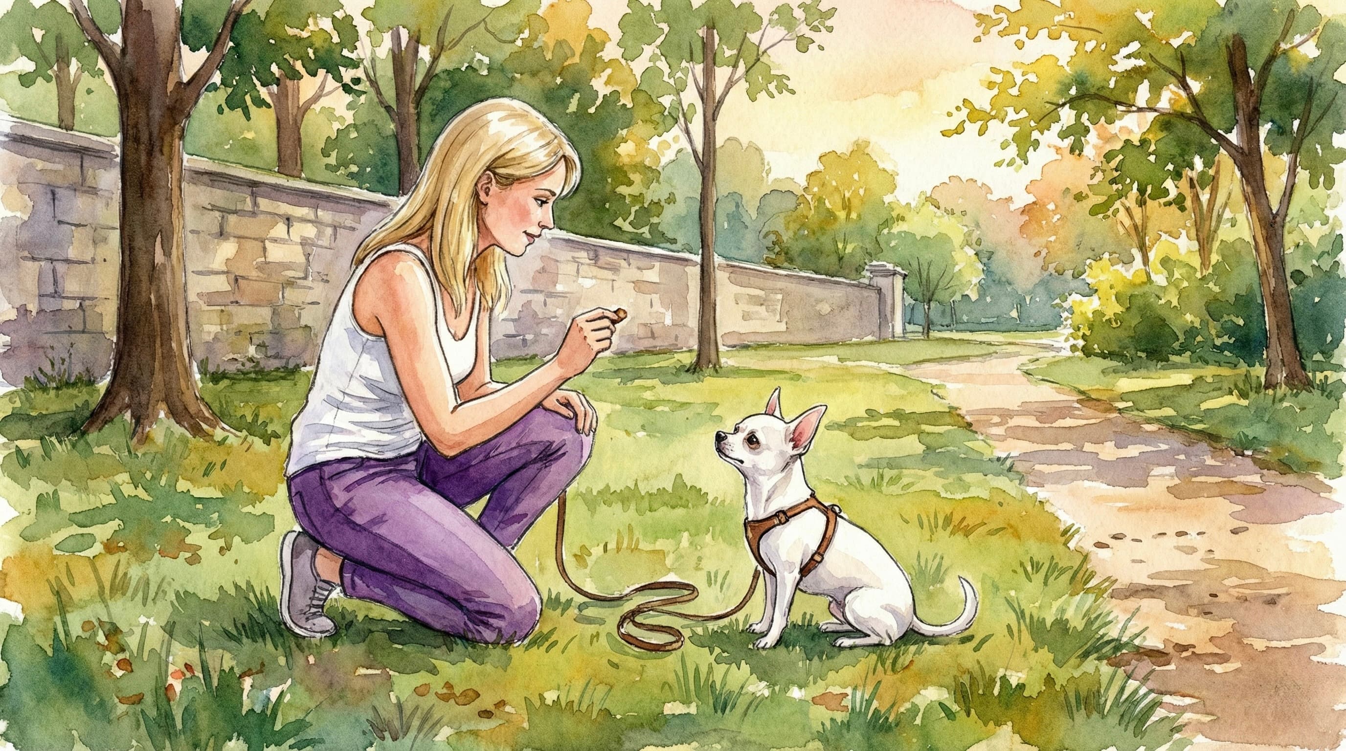 Watercolor illustration of two dogs together